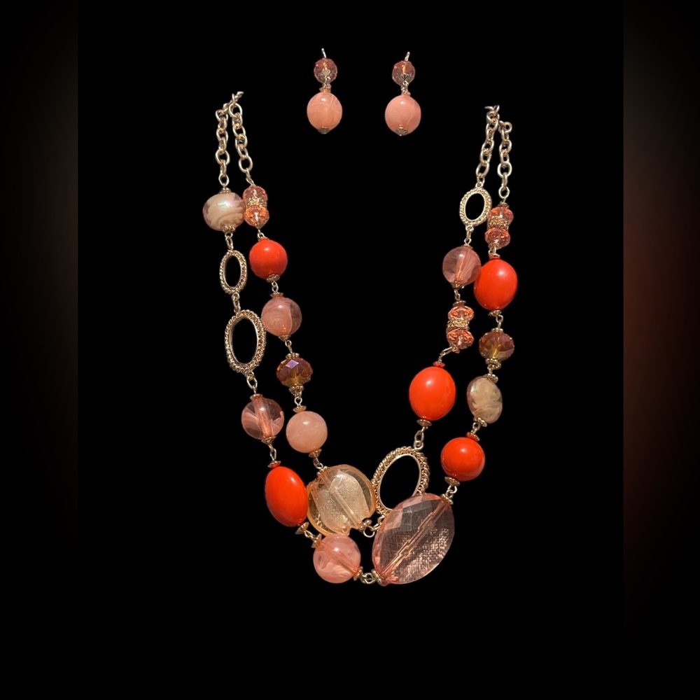 Coiris Women's Beaded 2 Layer Strand Statement Necklace with Earrings Set